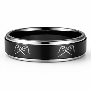 Stainless Steel Spinner Ring Black Pinky Promise Hands Fidget Band